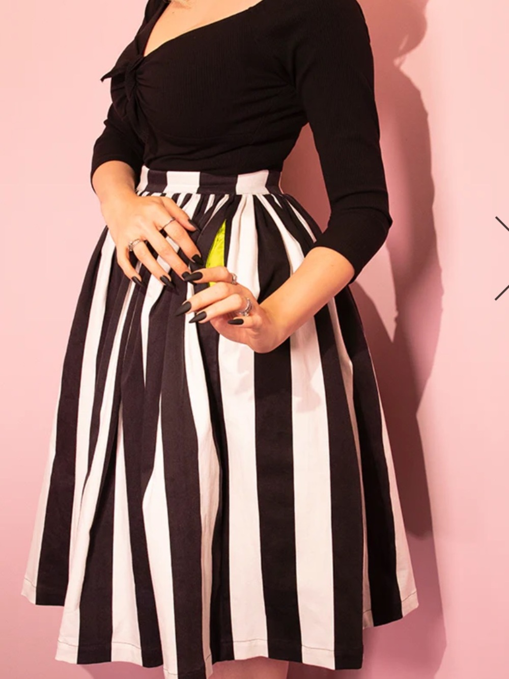 BEETLEJUICE GHOST SWING SKIRT IN BLACK & WHITE STRIPES - VIXEN BY MICHELINE PITT - Picture 2 of 4